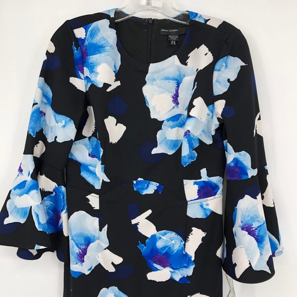Maggy London Black & Blue Floral Midi Dress | Versatile for All Seasons - Picture 2 of 5